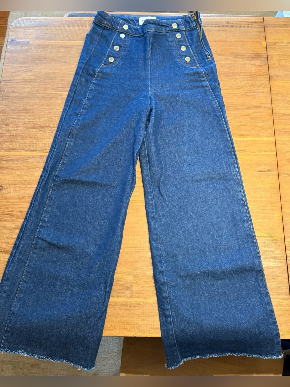 Frame Dark Blue High-Rise Wide Leg Jeans with Nautical Buttons - sz 25